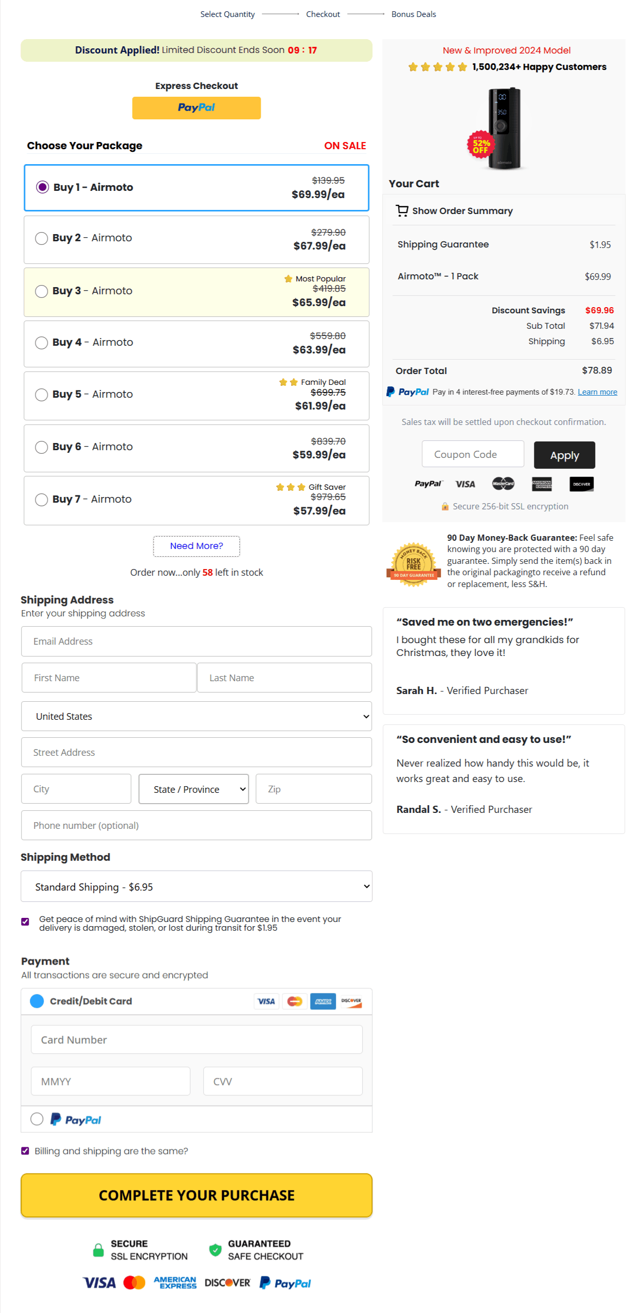 Airmoto Tire Inflator checkout page
